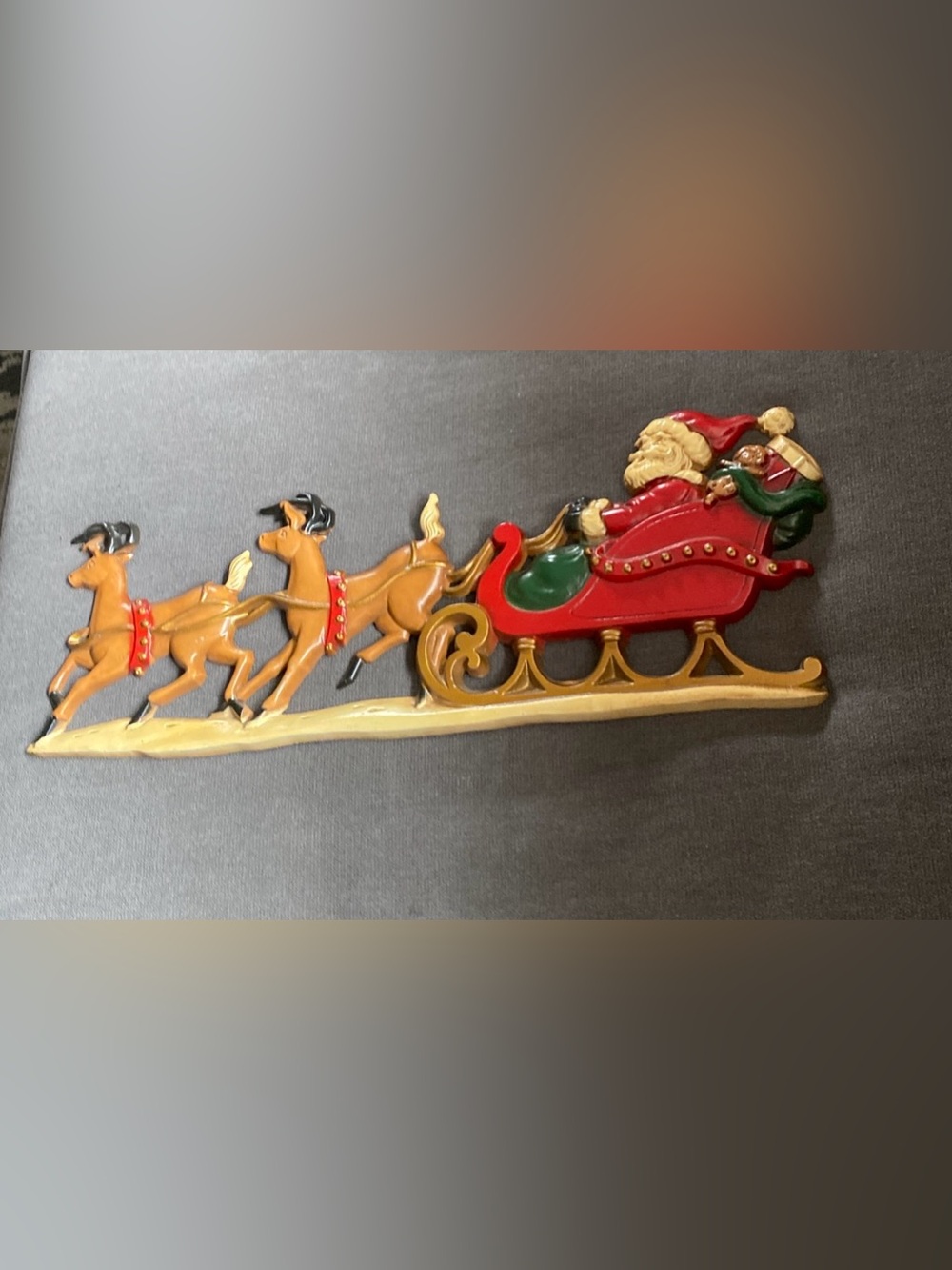 Vintage Sexton Santa Sleigh Reindeer Metal Wall Hanging- 16 inches